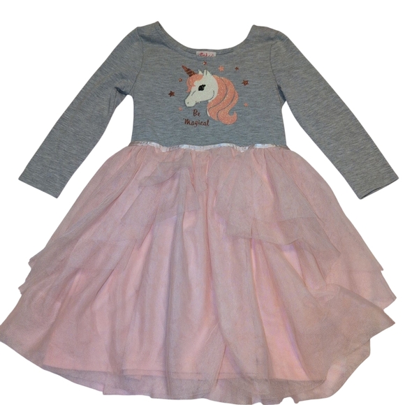Pinky Other - Pink and Gray Unicorn Kids Dress